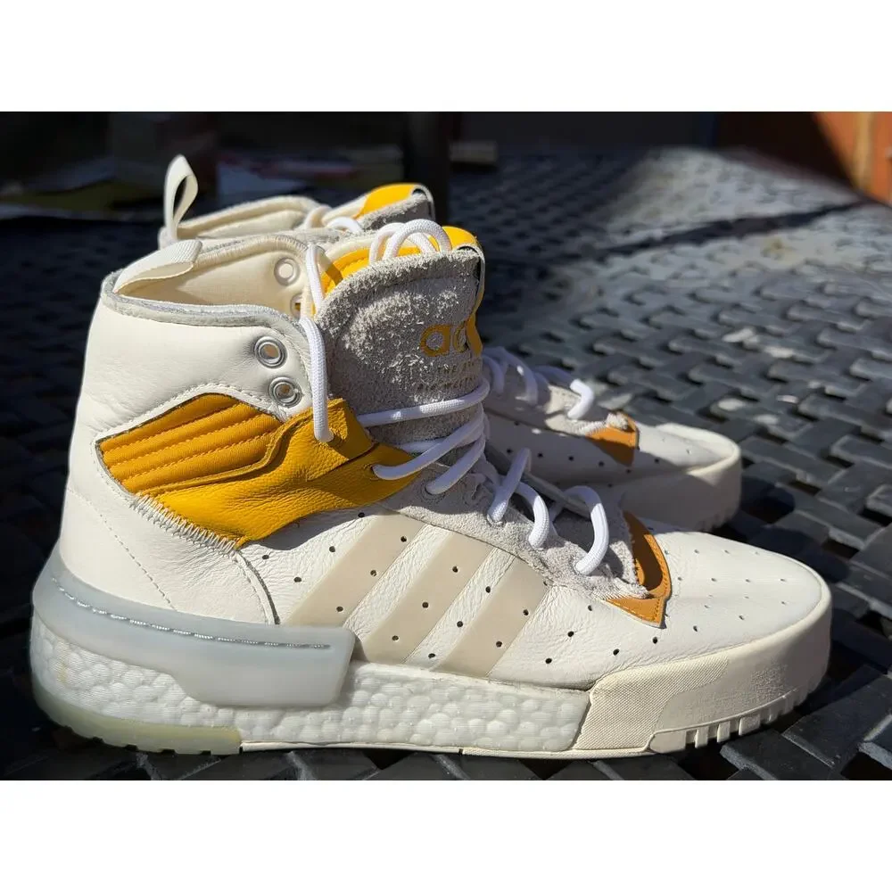 adidas Men Rivalry Rm High Top White Mustard Yellow Basketball F34144 Size 6 NWT